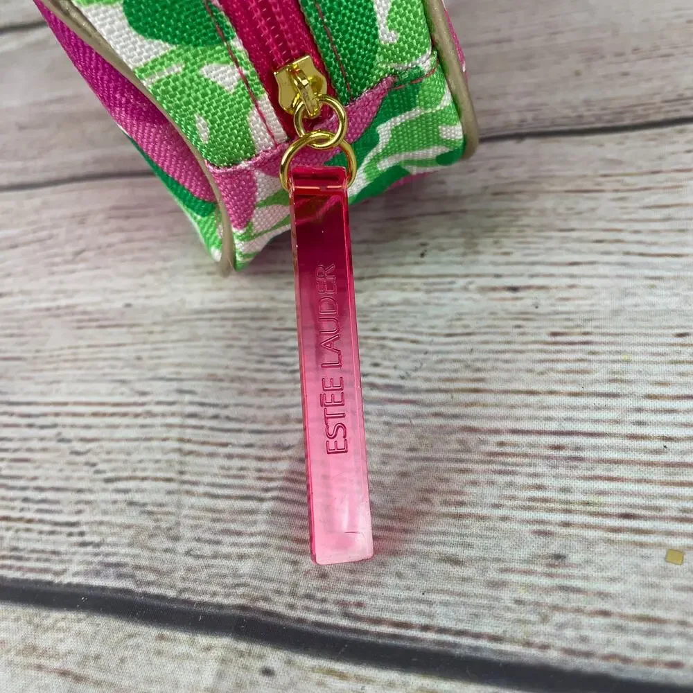 Lilly Pulitzer for Estee Lauder Pink Floral Cosmetic Travel Makeup Bag Zip